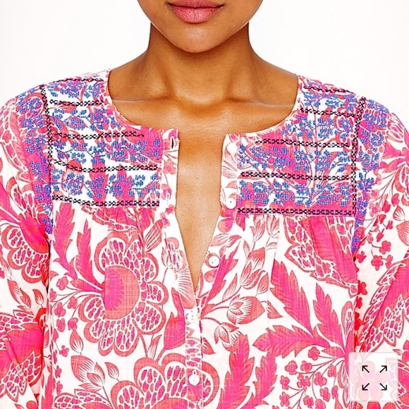 J. Crew Tops - J. Crew • Hot pink embroidered tunic